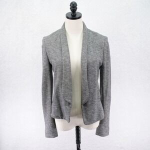 Ann Taylor Loft Knit Cardigan Sweater‎ Gray Open Lined Blazer Style Small Cotton